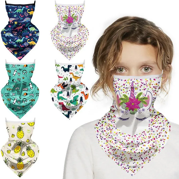 2Pcs 7# Children's ear-mounted cycling mask, ice silk mesh, breathable and sunscreen sports headscarf AZ10686