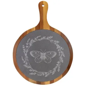 Ailee Butterfly Round Acacia Wood/Slate Board w/Handle