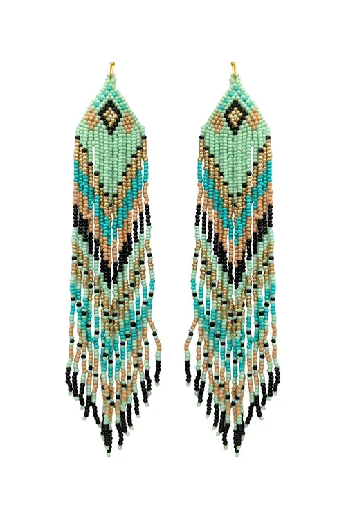 Aztec Teal Seed Bead Earrings