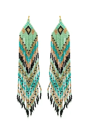 Aztec Teal Seed Bead Earrings