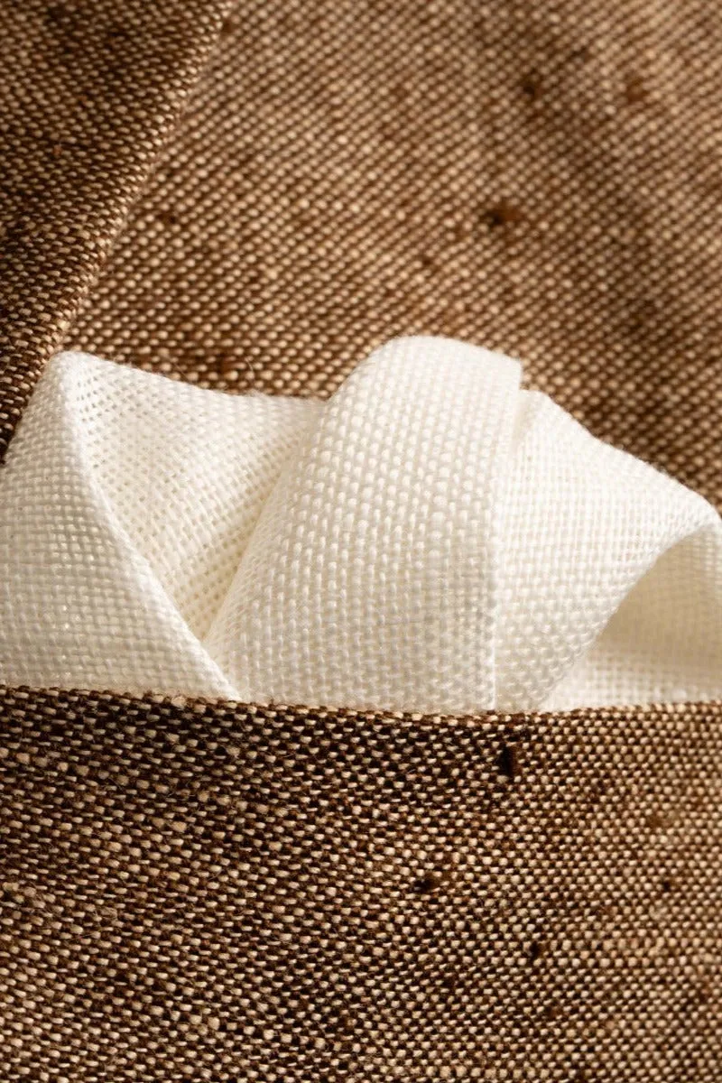 Brown Wave Edge Cream Linen Pocket Square