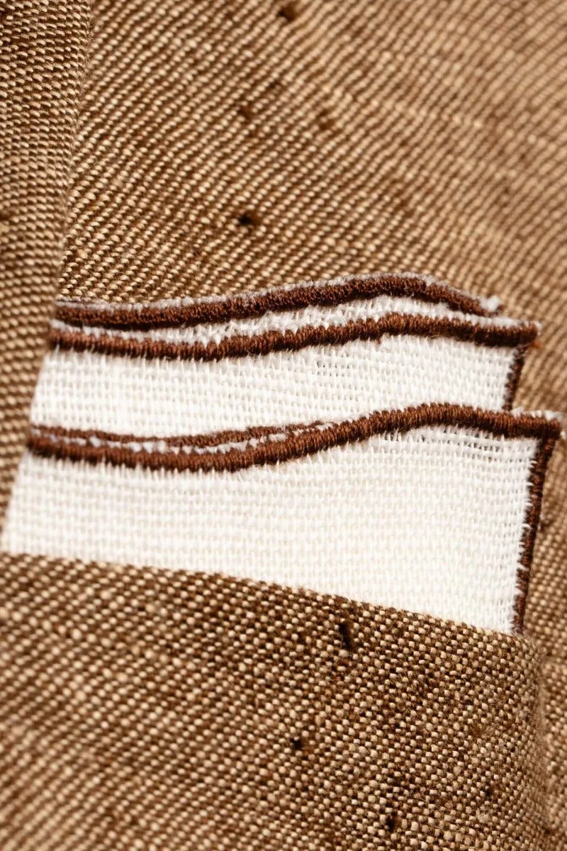 Brown Wave Edge Cream Linen Pocket Square