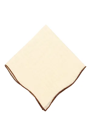 Brown Wave Edge Cream Linen Pocket Square