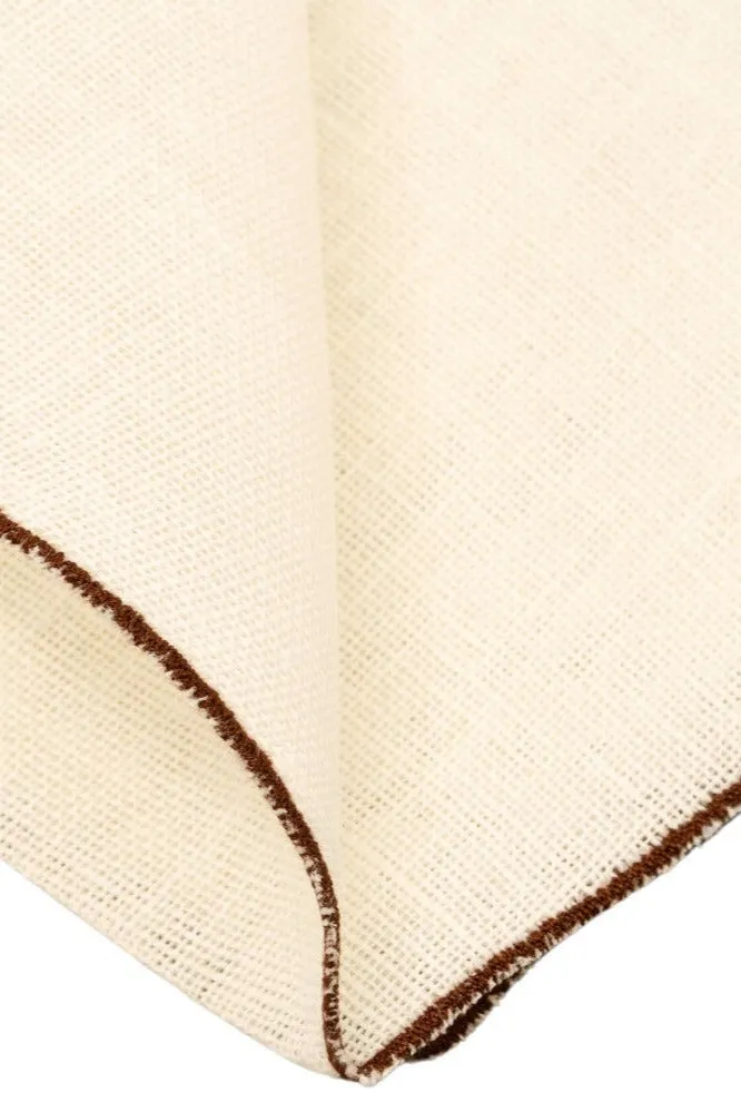 Brown Wave Edge Cream Linen Pocket Square