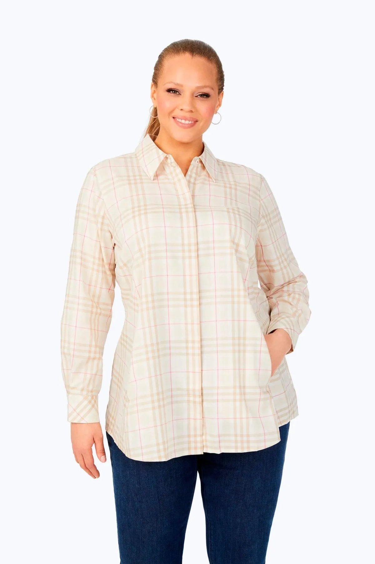 Cici Plus No Iron Warm Plaid Tunic