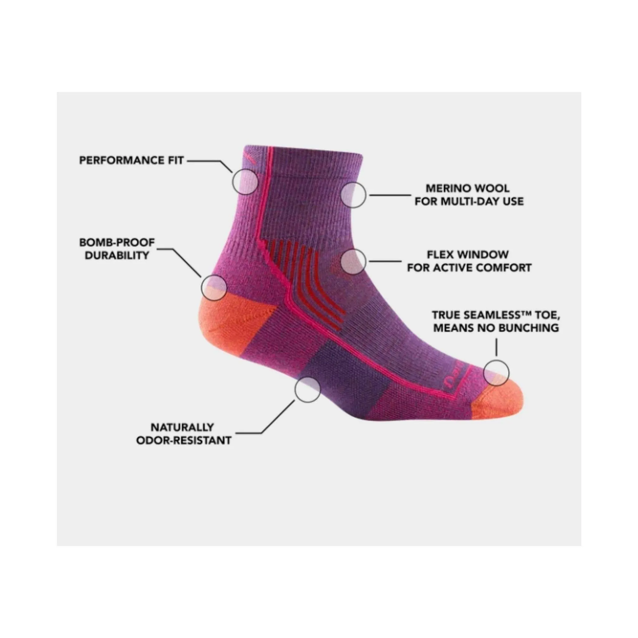 Darn Tough Vermont Women's Hiker Quarter Midweight Sock - Berry