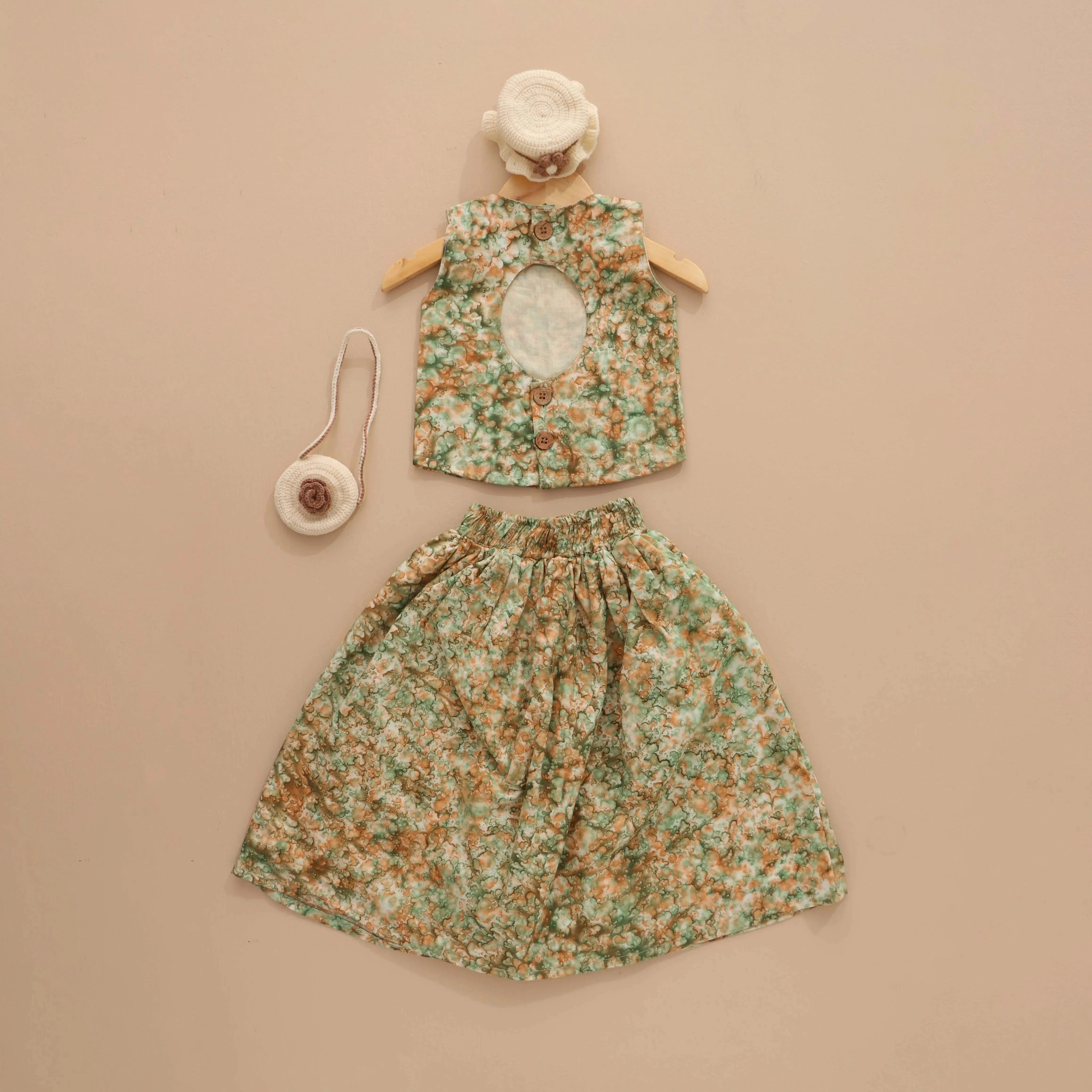 Earthy Marble - Green & Brown Skirt and Top Set