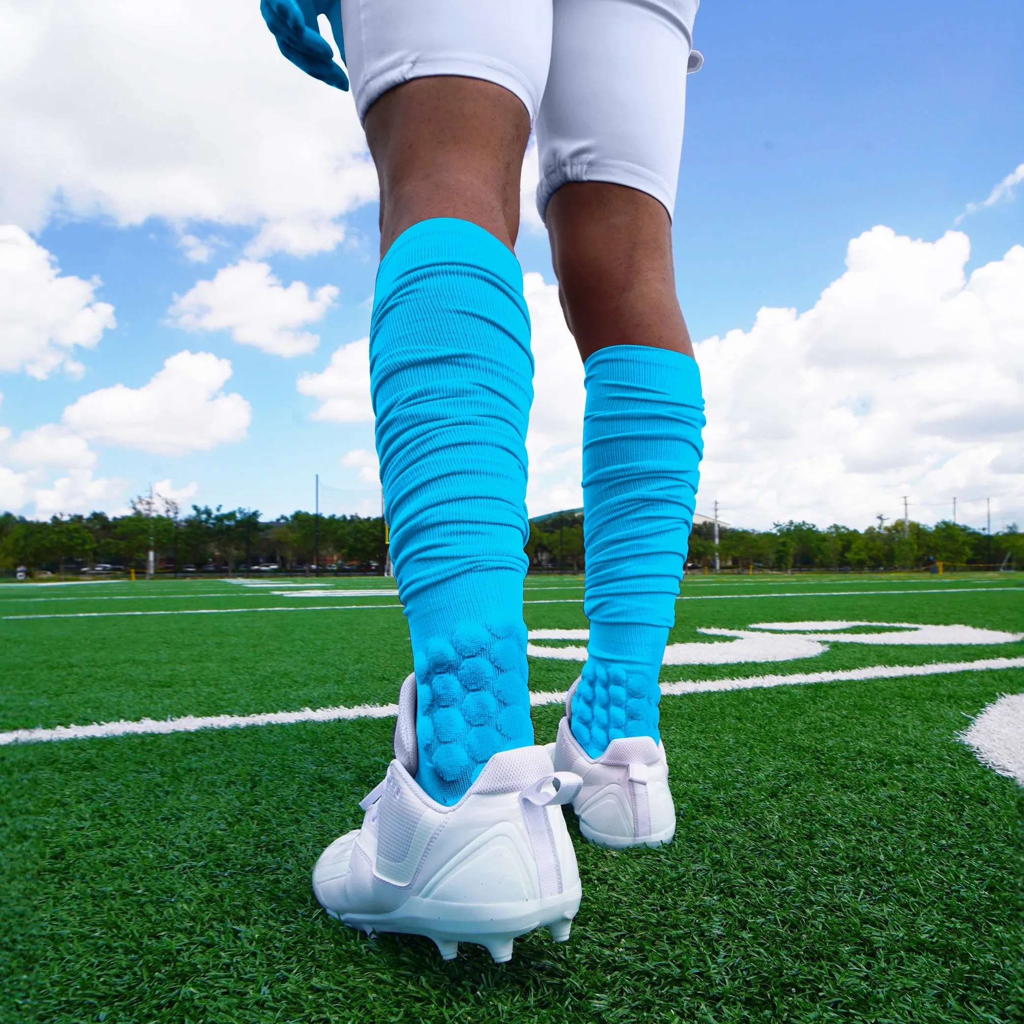 Hue Sky Blue Football Padded Long Socks