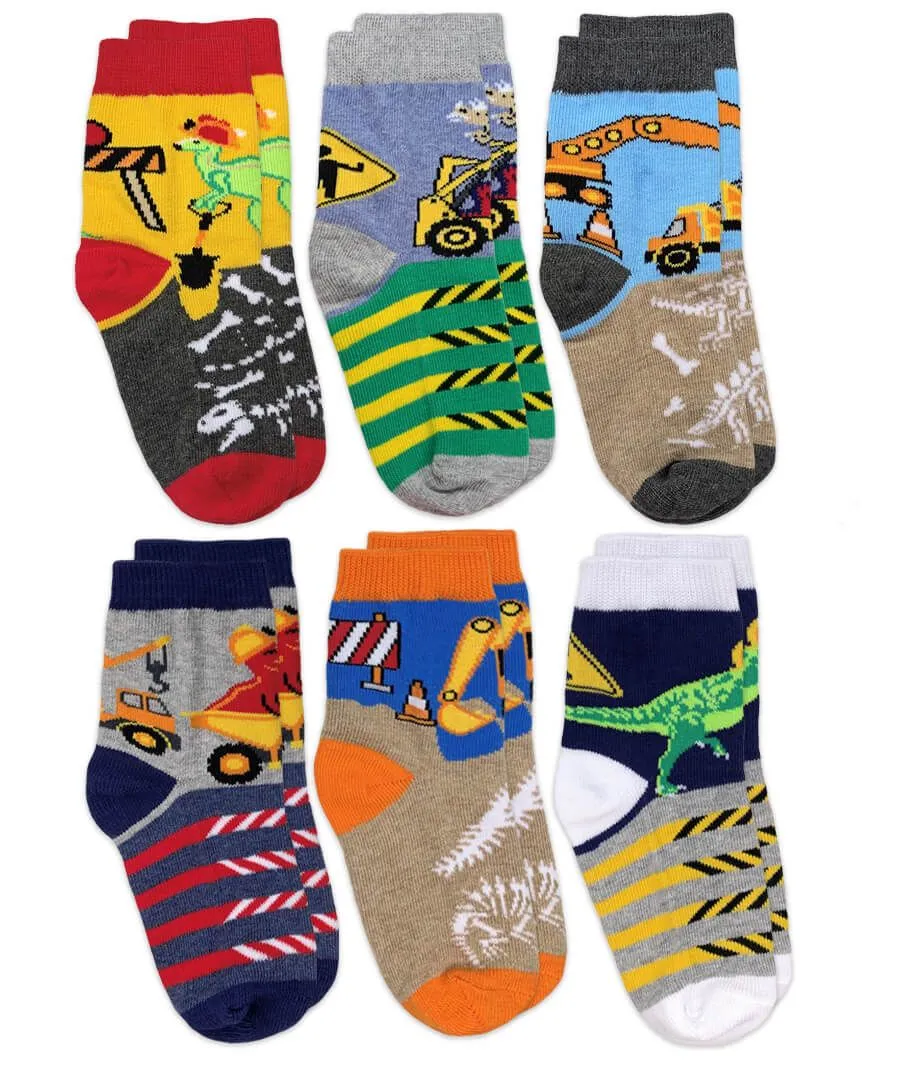 Jefferies Socks Construction Dinosaurs Crew Socks 6 Pair Pack
