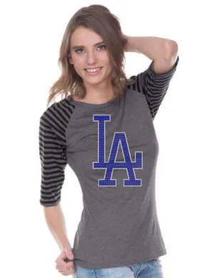 Juniors Striped Jersey Contrast Raglan 3/4 Sleeve-bbf
