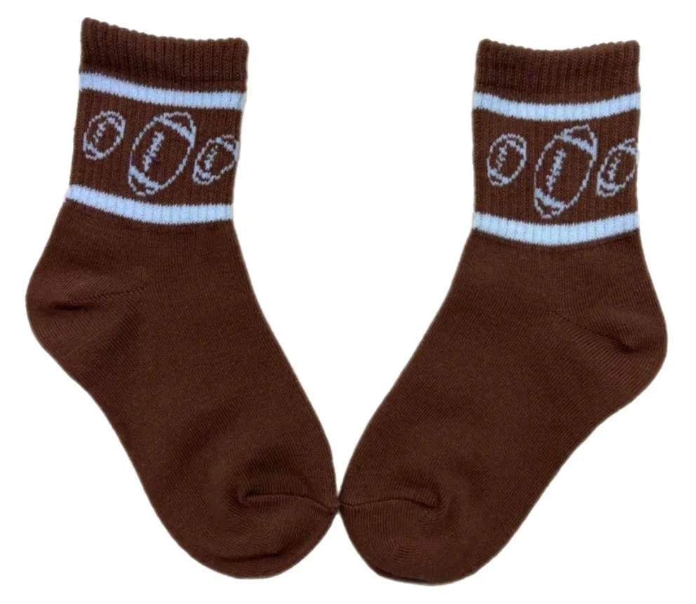 Kickin It Up Socks - Brown with Footballs