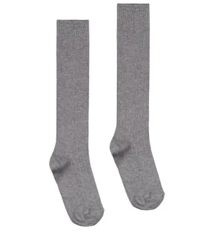 Long Ribbed Socks, Grey Melange