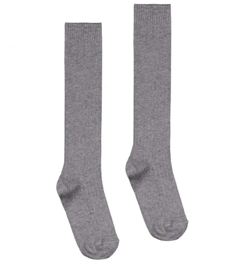 Long Ribbed Socks, Grey Melange