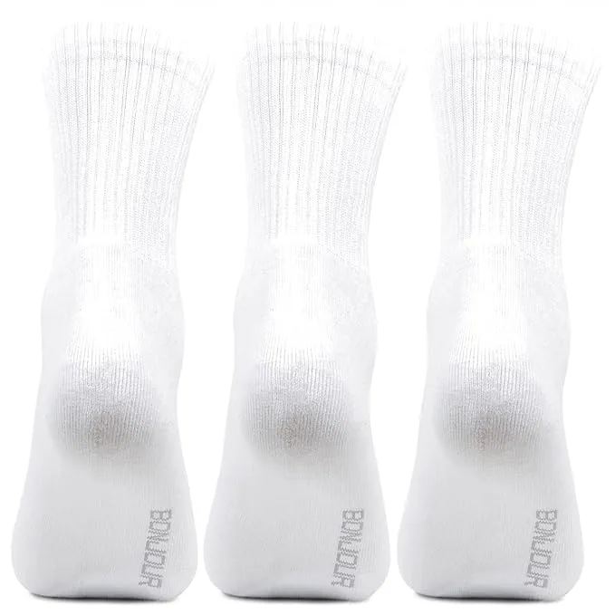 Men Cushioned White Joggers Crew Sports Socks- Pack of 3