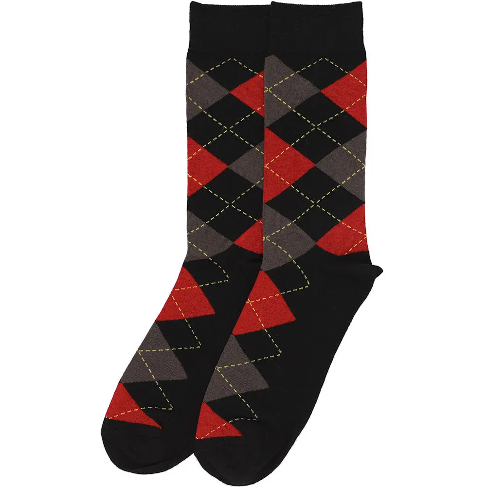 Men's Black and Red Argyle Socks