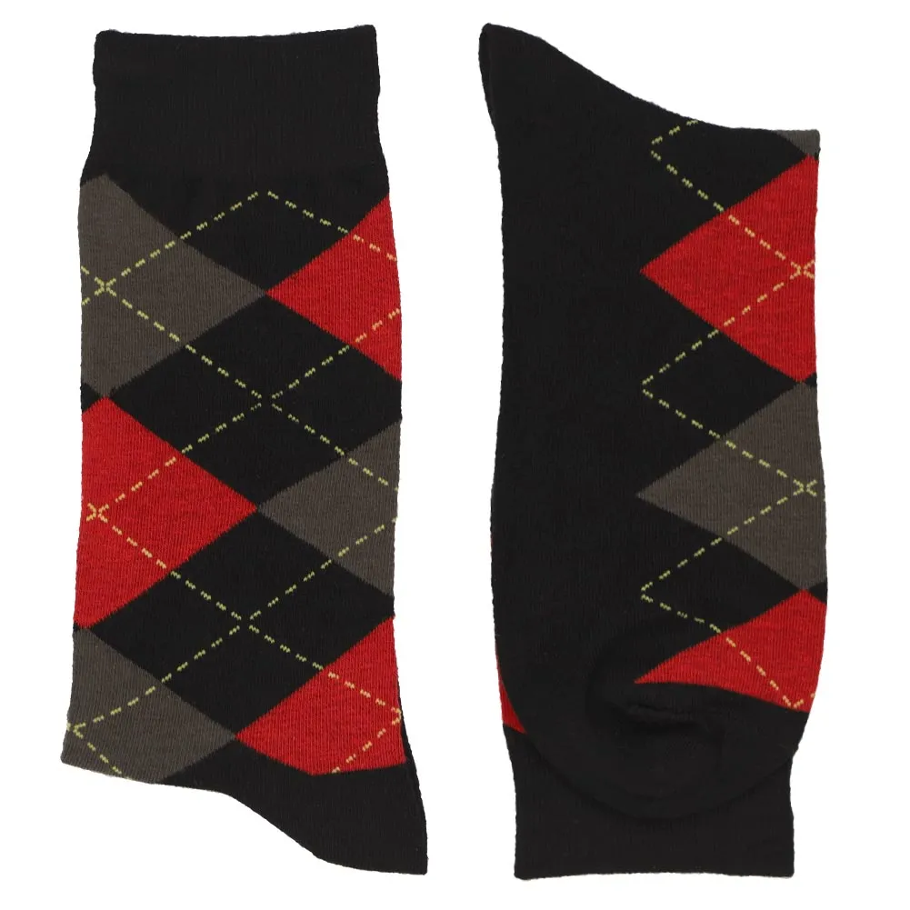 Men's Black and Red Argyle Socks