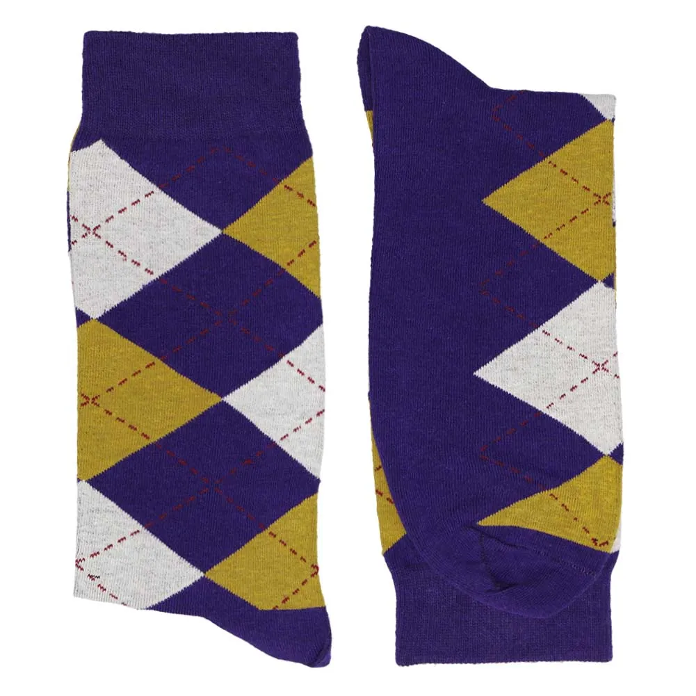 Men's Dark Purple and Gold Argyle Socks