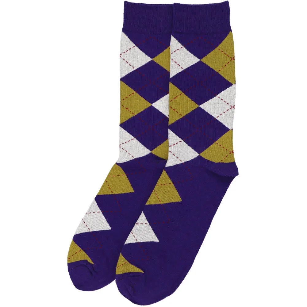 Men's Dark Purple and Gold Argyle Socks