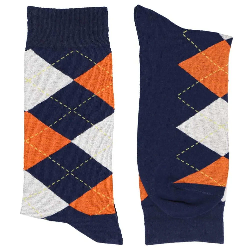 Men's Navy Blue and Orange Argyle Socks