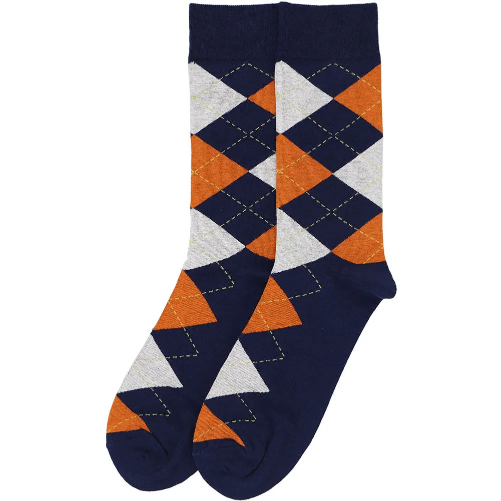 Men's Navy Blue and Orange Argyle Socks