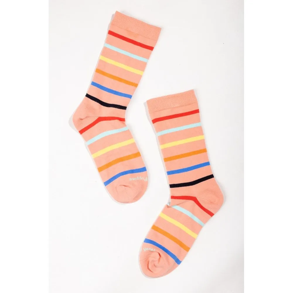 Multicoloured Stripe 3 Pack Ladies Socks