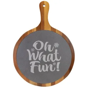 Oh What Fun Acacia Round Wood/Slate Board