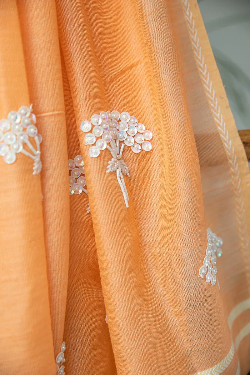 Peach Silk Wool Hand Embroidered Stole