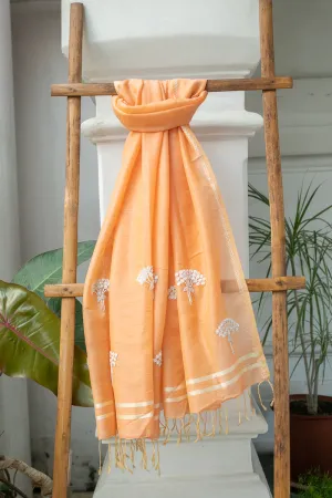 Peach Silk Wool Hand Embroidered Stole