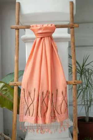 Salmon Pink Wool Hand Embroidered Stole