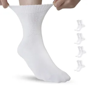 SERISIMPLE Viscose Bamboo Non Binding Sock Women Diabetic Top Socks Loose Fit Seamless Toe Wide Stretchy Crew Socks 4 Pairs