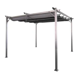 Silver & Stone Palma Steel Pergola Gazebo with Retractable Canopy 3m x 3m - Grey