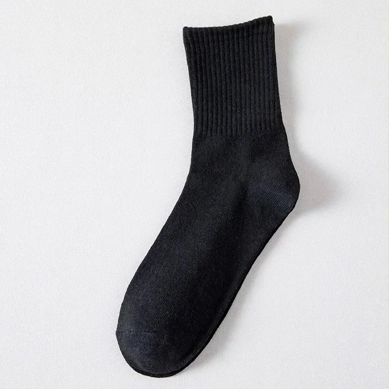 Sohiwoo Fashion Stirped Cotton Socks for Women Men Breathable Middle Tube Socks Solid Color White Black Sports Crew Socks Stockings