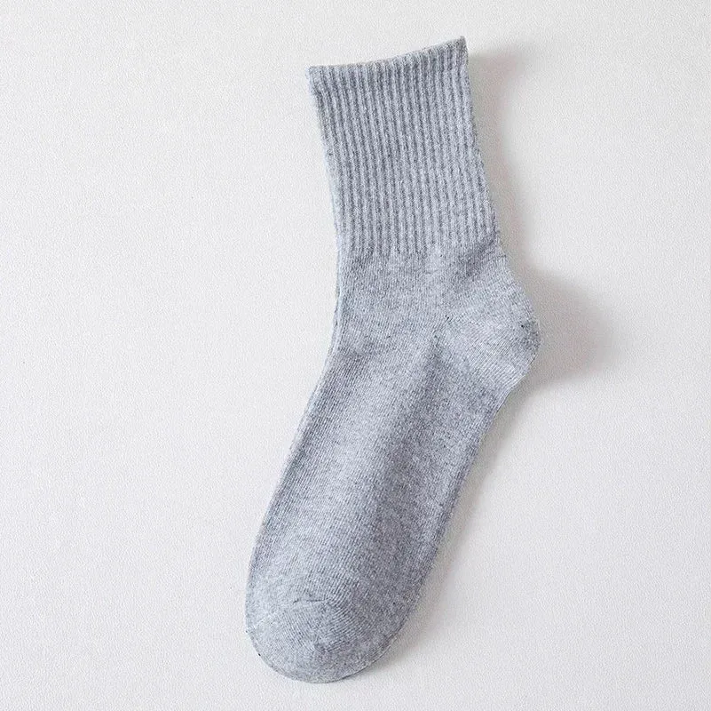 Sohiwoo Fashion Stirped Cotton Socks for Women Men Breathable Middle Tube Socks Solid Color White Black Sports Crew Socks Stockings