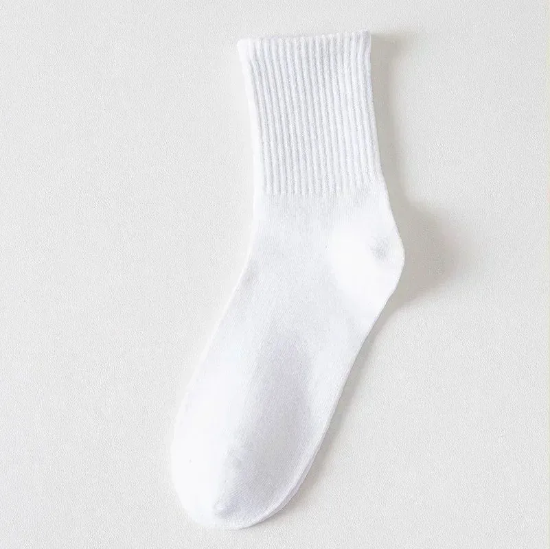 Sohiwoo Fashion Stirped Cotton Socks for Women Men Breathable Middle Tube Socks Solid Color White Black Sports Crew Socks Stockings