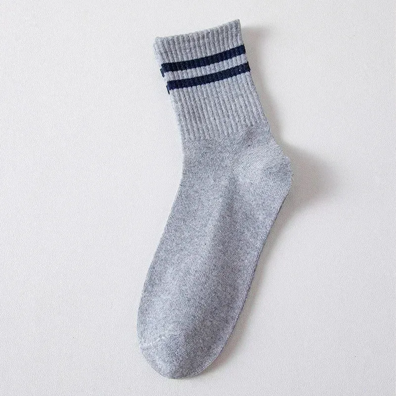 Sohiwoo Fashion Stirped Cotton Socks for Women Men Breathable Middle Tube Socks Solid Color White Black Sports Crew Socks Stockings