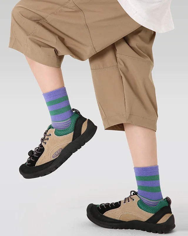 Sweetnana 5-Pack Children's Cotton Socks for Autumn and Winter, Color Block Stripes, Daily Casual Style, Colorful, Warm, Thick, Mid-calf Socks.