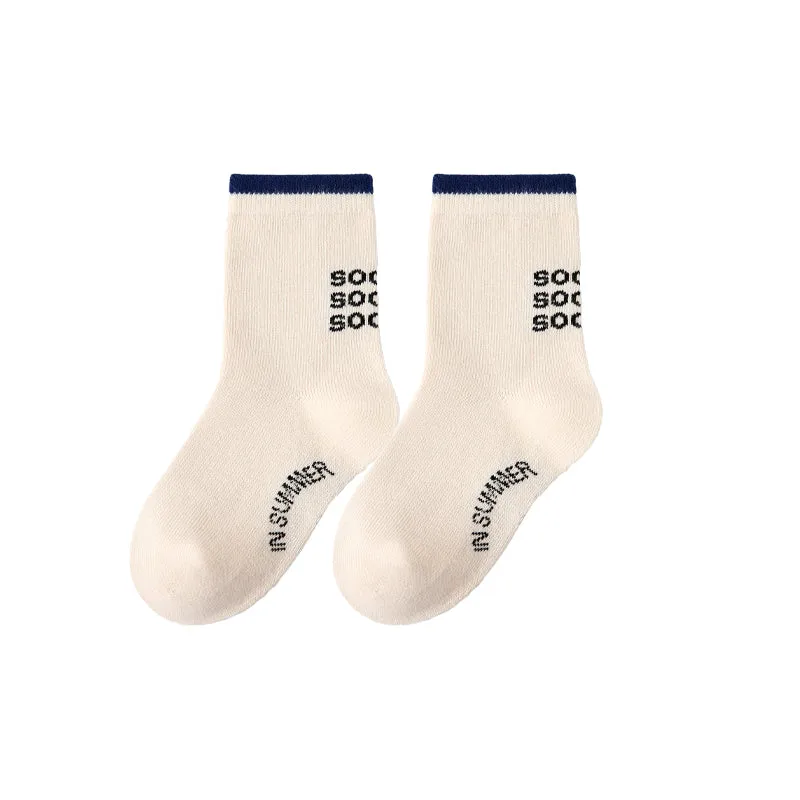 Sweetnana 5-Pack Children's Cotton Socks for Autumn and Winter, Color Block Stripes, Daily Casual Style, Colorful, Warm, Thick, Mid-calf Socks.