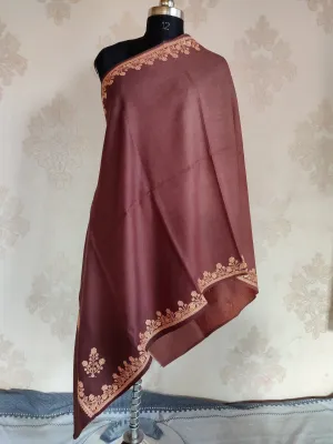 Tilla-Embroidered Brown Merino Wool Scarf
