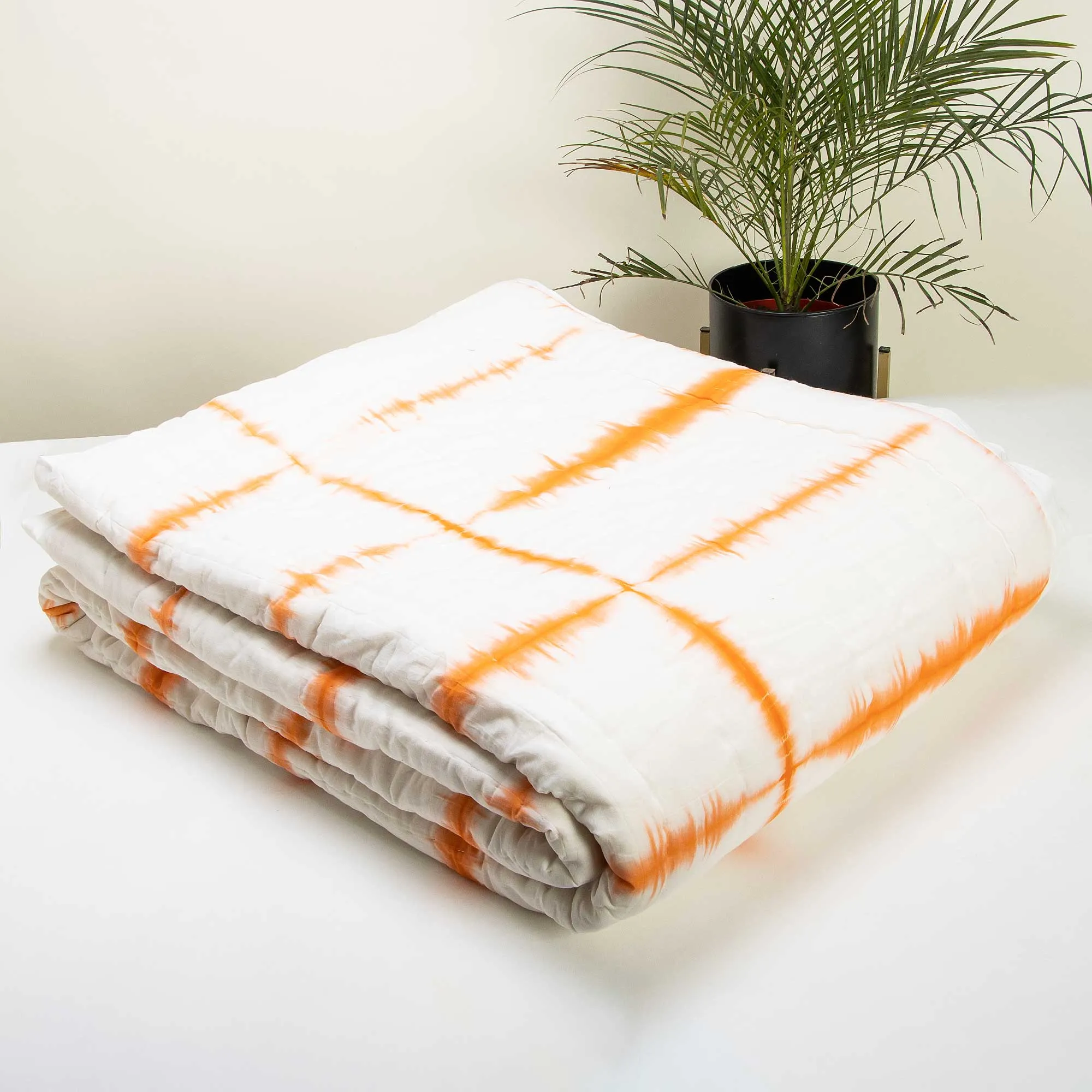 Traditional Handmade Orange Stripes Tie Dye Pure Cotton Jaipuri Razai
