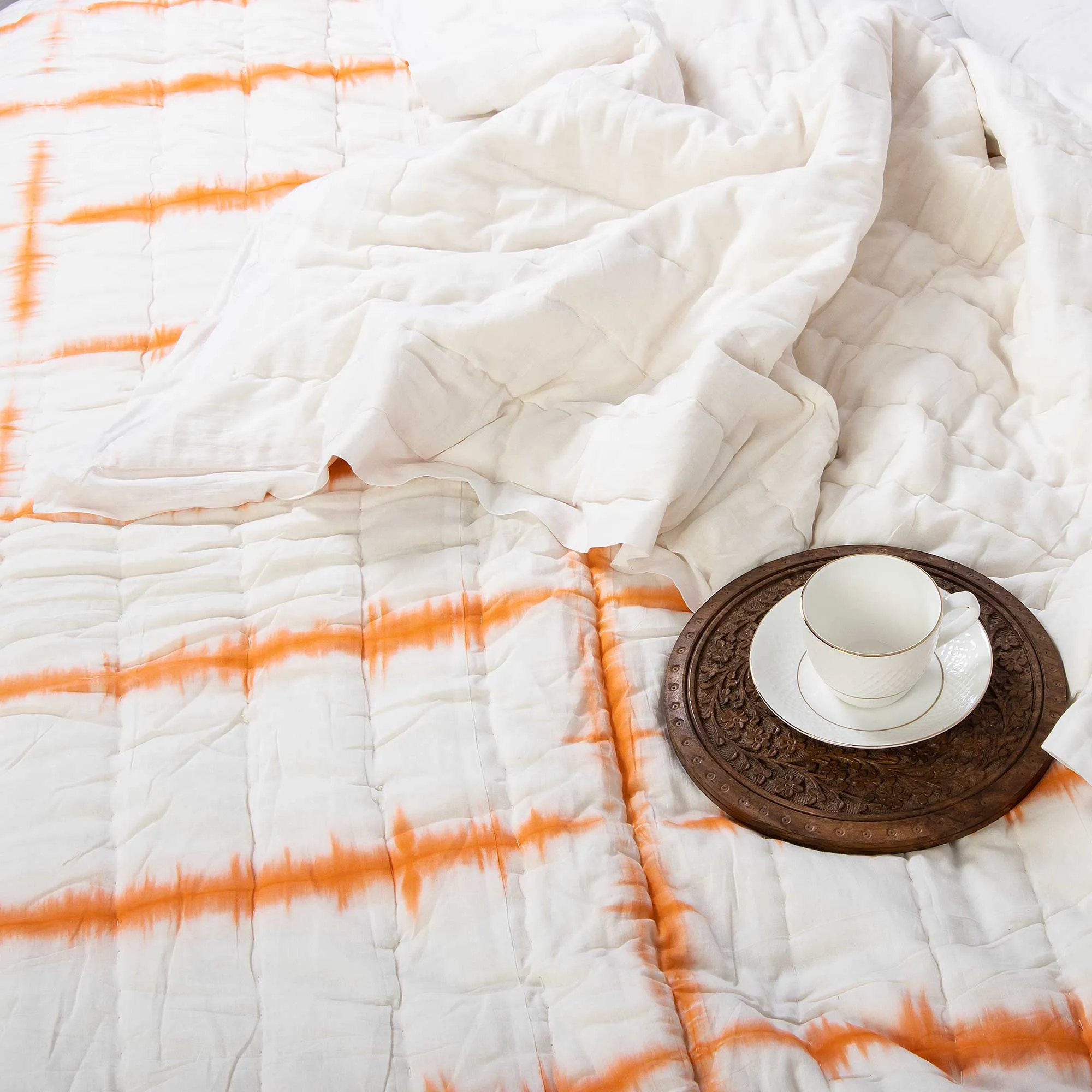 Traditional Handmade Orange Stripes Tie Dye Pure Cotton Jaipuri Razai