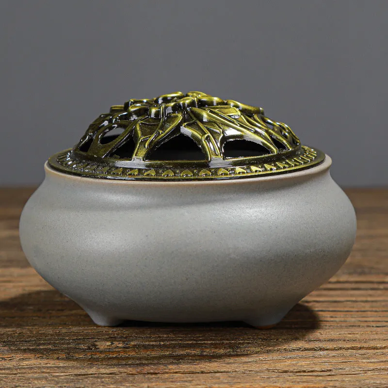 Traditional Japanese Incense Burner - Copper Lid & Ceramic Base