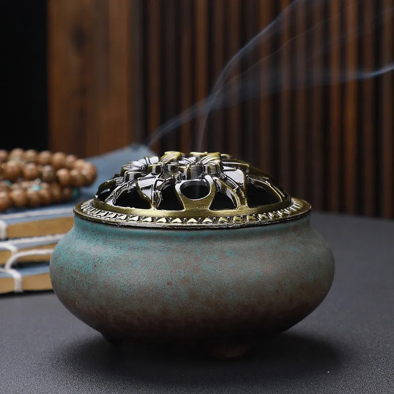 Traditional Japanese Incense Burner - Copper Lid & Ceramic Base