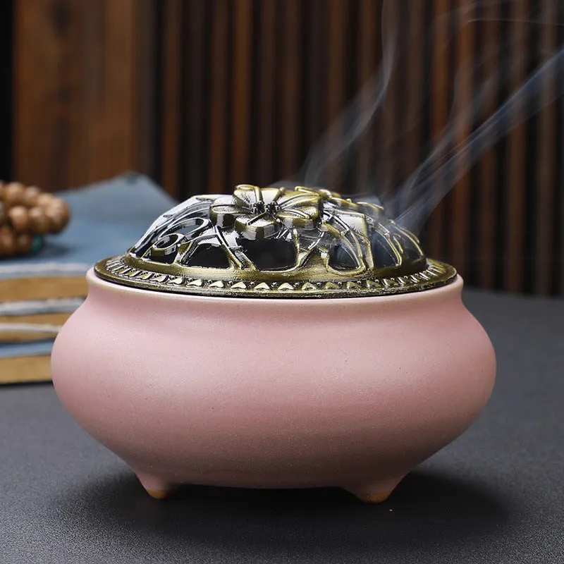 Traditional Japanese Incense Burner - Copper Lid & Ceramic Base