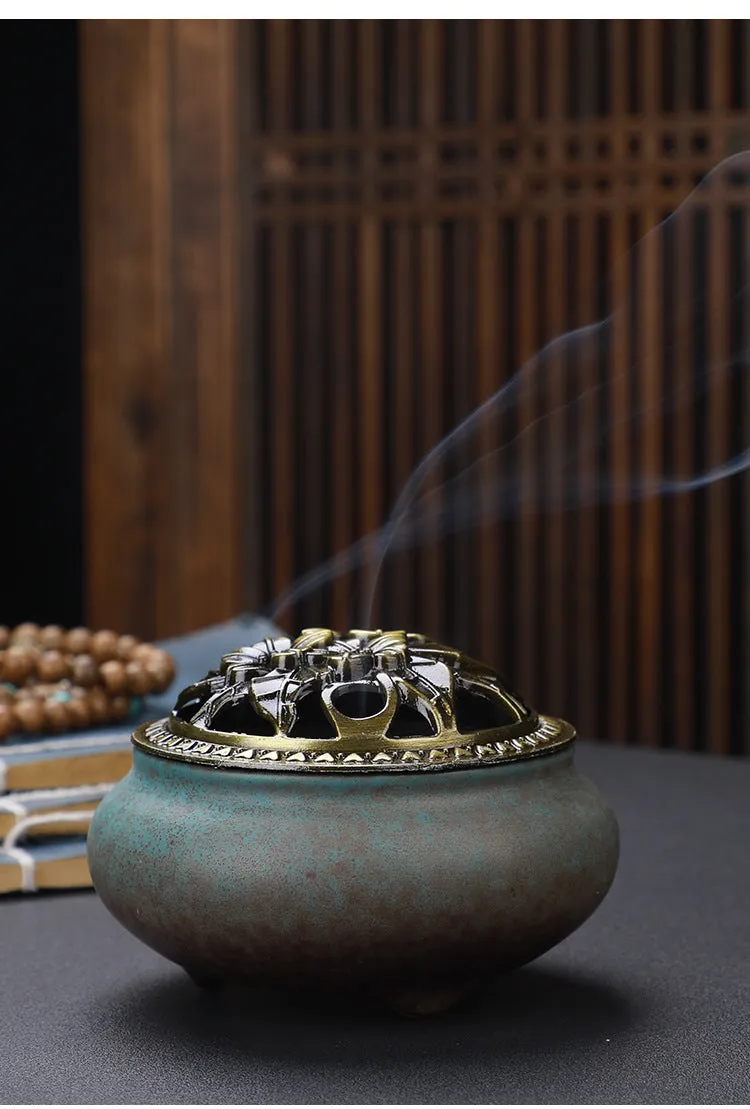 Traditional Japanese Incense Burner - Copper Lid & Ceramic Base