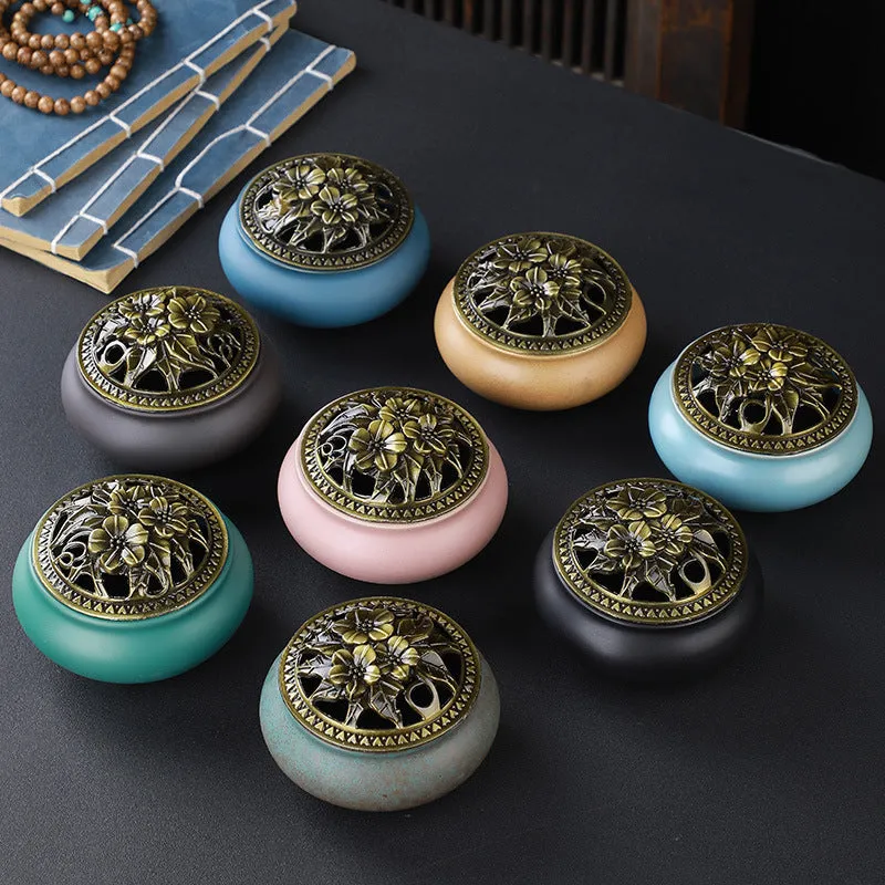 Traditional Japanese Incense Burner - Copper Lid & Ceramic Base