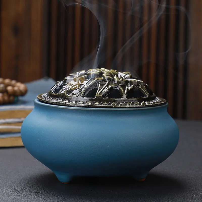 Traditional Japanese Incense Burner - Copper Lid & Ceramic Base