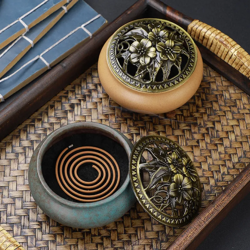 Traditional Japanese Incense Burner - Copper Lid & Ceramic Base