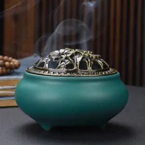 Traditional Japanese Incense Burner - Copper Lid & Ceramic Base