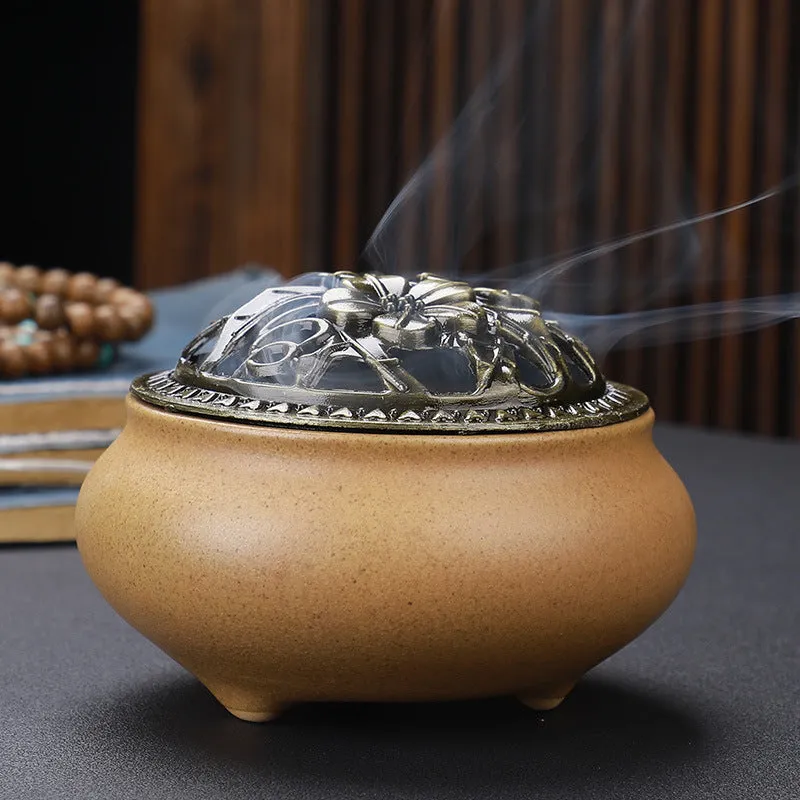 Traditional Japanese Incense Burner - Copper Lid & Ceramic Base