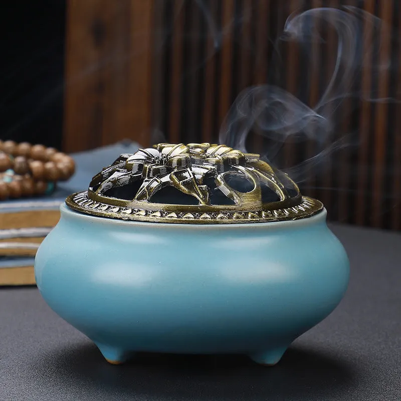Traditional Japanese Incense Burner - Copper Lid & Ceramic Base